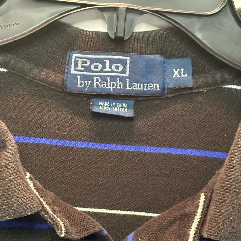 Ralph Lauren Men's Polo with Black, Blue, and White Stripes